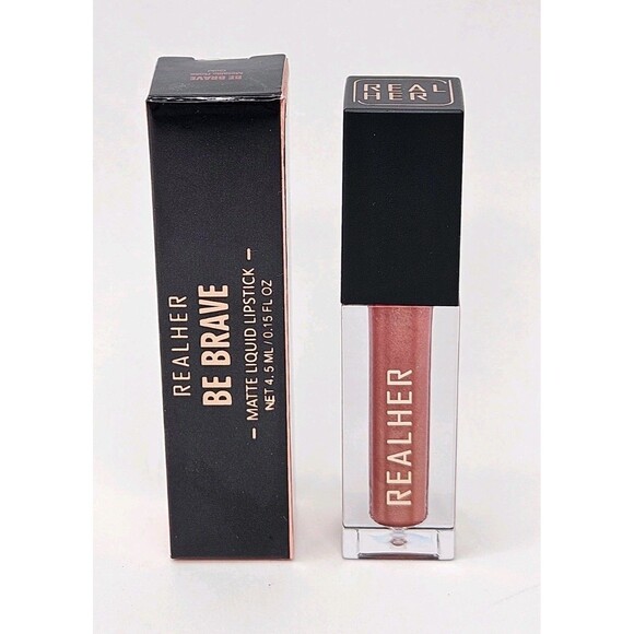Realher Matte Liquid Lipstick BE BRAVE Metallic Rose Gold New In Box - Picture 1 of 6